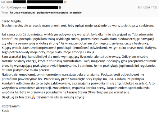 Zrzut ekranu z emaila od Kasi